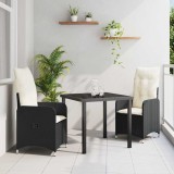 VidaXL Set de masă pentru grădină cu pernă 3 pcs Negru Rattan poli 3379632