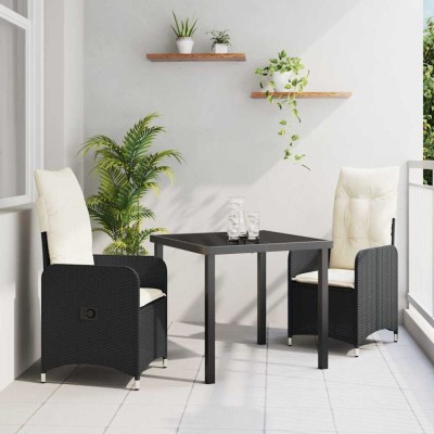 vidaXL Set de masă pentru grădină cu pernă 3 pcs Negru Rattan poli 3379632 foto