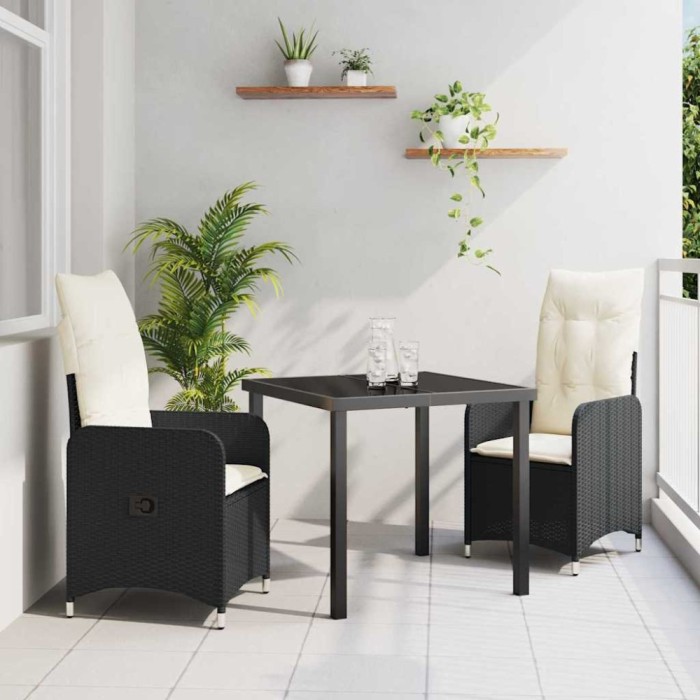 vidaXL Set de masă pentru grădină cu pernă 3 pcs Negru Rattan poli 3379632