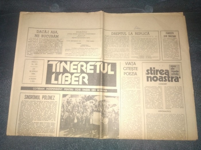 ZIARUL TINERETUL LIBER 26 APRILIE 1990