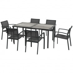 Set mobilier gradina/terasa, gri, efect lemn, 1 masa, 6 scaune, Payton