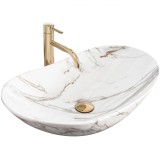 Lavoar blat baie Rea Royal Shiny Aiax, ceramica sanitara, aspect marmura, rezistent zgarieturi, usor curatare