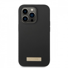 Husa de protectie telefon Guess pentru iPhone 14 Pro, Metal Logo, MagSafe, Silicon lichid, Negru