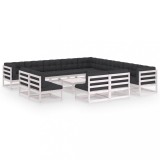 Set mobilier grădină cu perne, 14 piese, alb, lemn masiv de pin