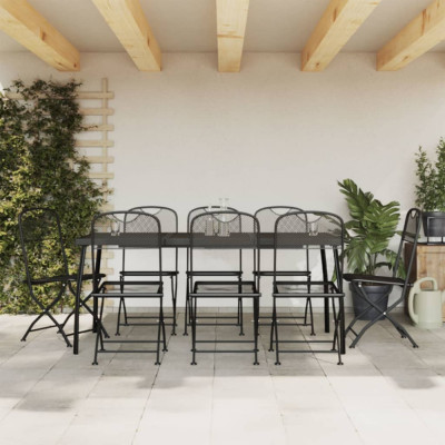 vidaXL Set de masă pentru grădină, 9 piese, plasă metalică antracit foto