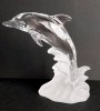 Delfin - sculptura originala in sticla transparenta cu baza mata, semnata monograma