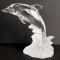 Delfin - sculptura originala in sticla transparenta cu baza mata, semnata monograma
