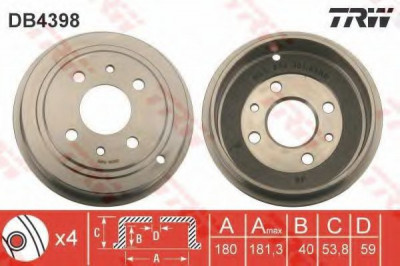 Tambur frana FIAT PUNTO Cabriolet (176C) (1994 - 2000) TRW DB4398 foto