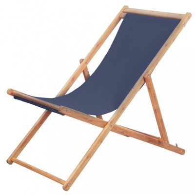 vidaXL Scaun de plajă pliabil, albastru, textil și cadru din lemn foto