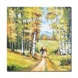 Cumpara ieftin Tablou patrat pictat manual, Agale pe cararea cu mesteceni, 50x50cm ulei pe panza, Constantin Feraru