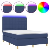 Cumpara ieftin Pat cu arcuri, saltea si LED, albastru, 140x200 cm, textil