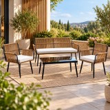 Set mobilier de gradina Marry pentru relaxare pe terasa sau balcon,7 piese,cu structura din aluminiu pentru rezistenta,perne de 8 cm pentru confort