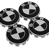 Set 4 Capace Jante Aliaj BMW, Diametru 52mm interior - 56 mm exterior, Alb/Negru
