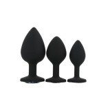 Dopuri cu bijuterie - Toosh Dopuri Anale din Silicon Negre Set de 3 Stras Transparent Baza cu Bijuterie pentru Placere Estetica Suplimentara