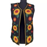 Cumpara ieftin Vesta Traditionala Neagra cu Broderie Florala Galbena, de Dama - VT08