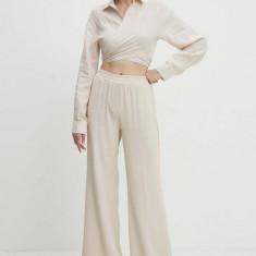 Answear Lab pantaloni femei, culoarea bej, drept, high waist