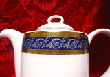 CEAINIC CAFETIERA PORTELAN DECOR CU COBALT SI BORDURA AURITA 20 CM
