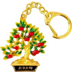 Breloc Copacul vieții cu lingouri, amuletă feng shui pentru bani și prosperitate, metal multicolor 9.5 cm