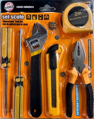 Set scule multifunctional pentru casa, 6 piese, 2x surubelnite, cheie reglabila, cleste, cutter, ruleta 2m foto