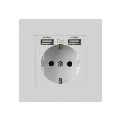 Priza Techstar&amp;reg; PCU1, Simpla, 2 x USB, 2.1 A, Culoare Alb, Policarbonat, 16A foto