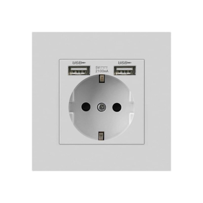 Priza Techstar&reg; PCU1, Simpla, 2 x USB, 2.1 A, Culoare Alb, Policarbonat, 16A
