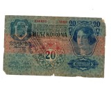 Austro-Ungaria 1913(1919) - 20 korona cu timbru si stampila Serbia, circulata