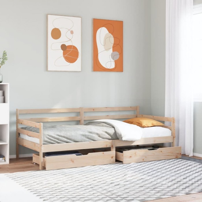 Gossi pat de zi cu sertare, 90x200 cm, lemn masiv pin