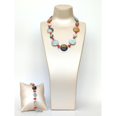 Set Luce din coral roșu natural și amazonit foto