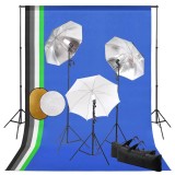 Set studio foto cu lampi, umbrele, fundal si reflector