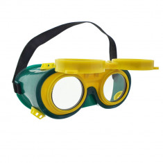 Ochelari de protectie industriali, tip masca, doua perechi de lentile, cu ventilatie indirecta, verzi cu galben
