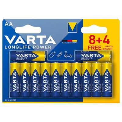 12 BATERII ALCALINE LR06 LONGLIFE POWER VARTA EuroGoods Quality foto