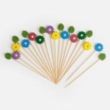 Scobitori decorative din bambus cu margarete, 11 cm, 20 buc, CMCLASS
