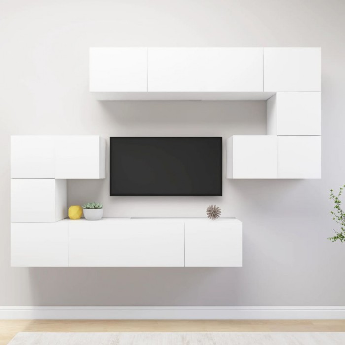 vidaXL Set dulapuri TV, 8 piese, alb, lemn prelucrat