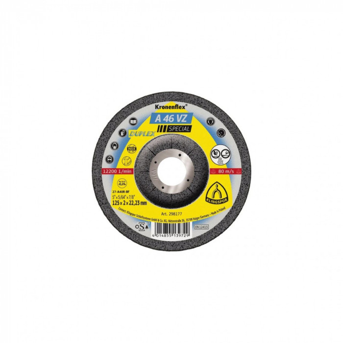 A 46 VZ disc polizare, 115 x 2 x 22,23 mm cu centru depresat, Klingspor 298176