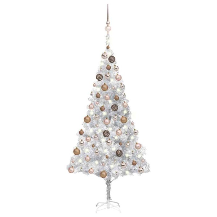 vidaXL Brad Crăciun pre-iluminat cu set globuri, argintiu, 180 cm, PET 3077610