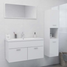 vidaXL Set mobilier de baie, alb extralucios, lemn prelucrat 3071429 foto