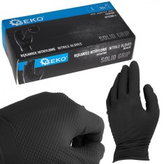 Manusi de protectie din nitril Solid Grip, marimea L, negru, 50 bucati, Geko G75200-L