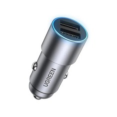 Incarcator Auto Ugreen 24 W, 2 x USB-A, 4.8A, Lumina Ambientala, Gri foto