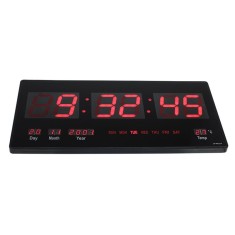 Ceas digital perete, afisaj LED, ora 12/24, calendar, temperatura, negru