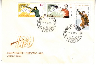 C12 - FDC Romania - Campionatele Europene tir Bucuresti dantelate - LP608 - 1965 foto