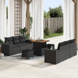 vidaXL Set de canapea de grădină , 9 piese, cu perne, din ratan sintetic negru și acacia.