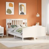 VidaXL Pat cu bibliotecă fără saltea, alb, 160x200 cm, lemn masiv pin 3323138