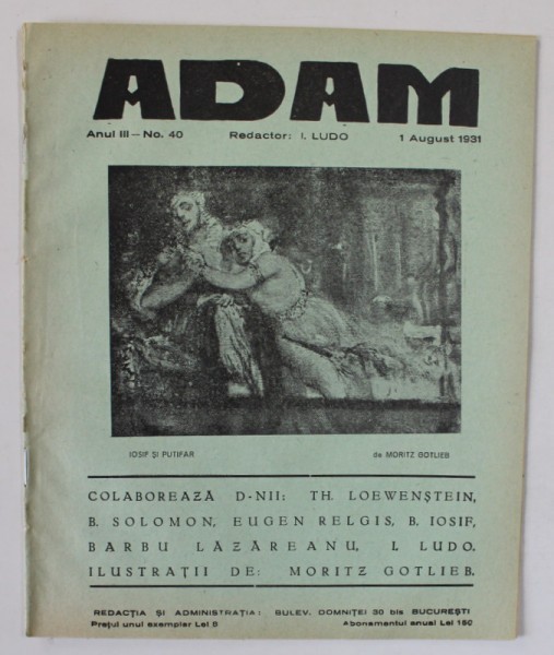 ADAM , REVISTA , redactor I. LUDO , NR. 40 , 1931