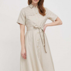 Barbour rochie din in culoarea bej, midi, evazati