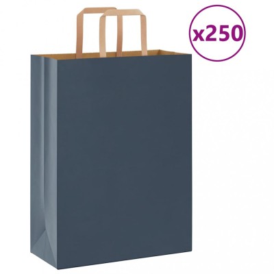 vidaXL Pungi de h&amp;acirc;rtie 250 buc cu m&amp;acirc;nere Albastre 26x12x35 cm foto