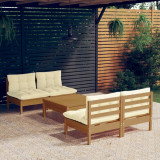 VidaXL Set mobilier grădină cu perne crem, 5 piese, lemn de pin