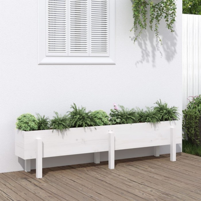 Gossi strat inaltat de gradina, alb, 160x30x38 cm, lemn masiv de pin