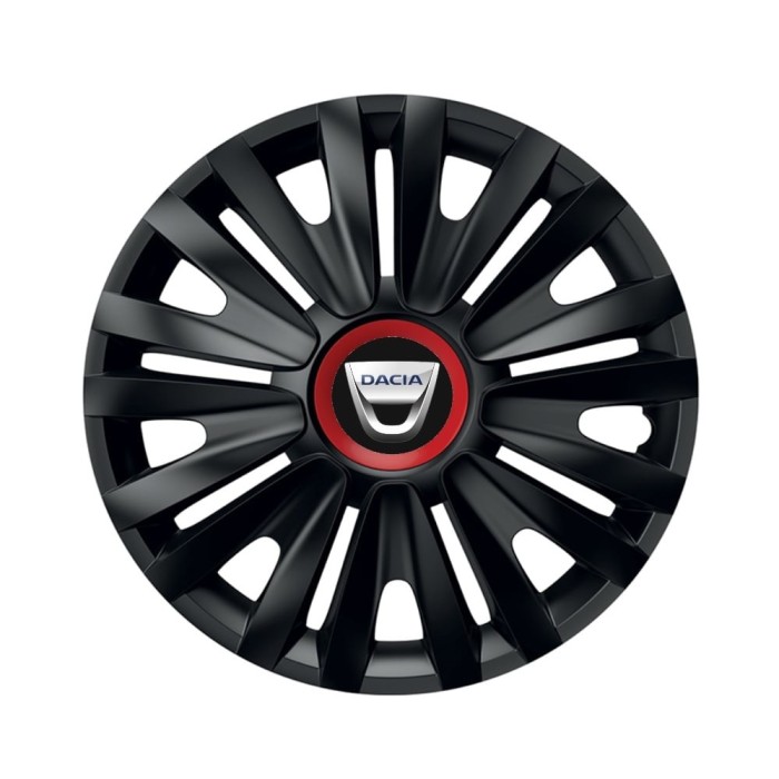 Set 4 capace roti Negre Cu Inel Rosu Royal R16 pentru gama auto Dacia
