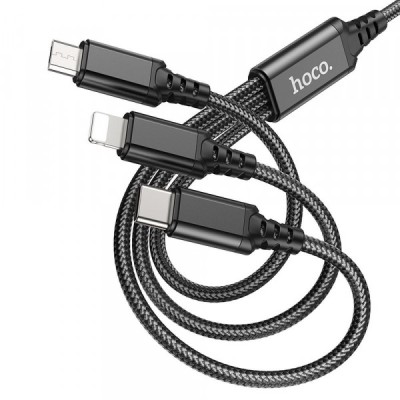 Cablu Incarcare USB-A - Lightning / microUSB / USB-C HOCO X76 3in1, 18W, 1m, Negru foto