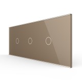 Cumpara ieftin Intrerupator touch triplu Livolo cu rama din sticla, auriu, standard italian 6M